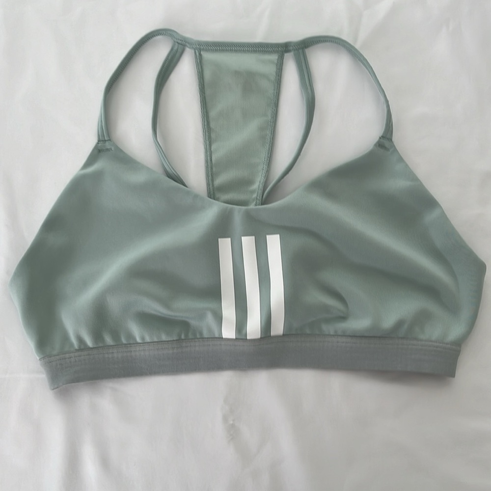 Adidas Women’s All Me 3-Stripes Low-Impact Mesh Sports Bra in Mint Green
